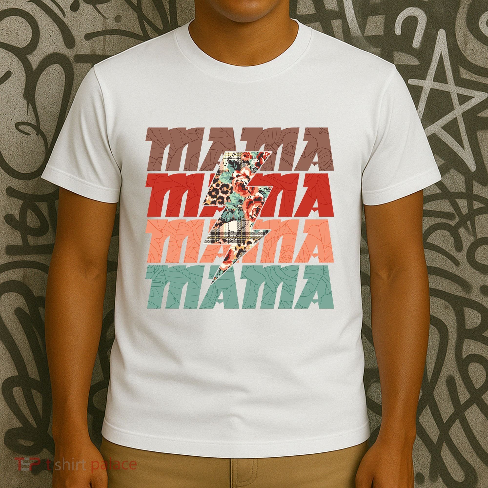 Mothers Day Mama Lightning Rose Pattern T-Shirt