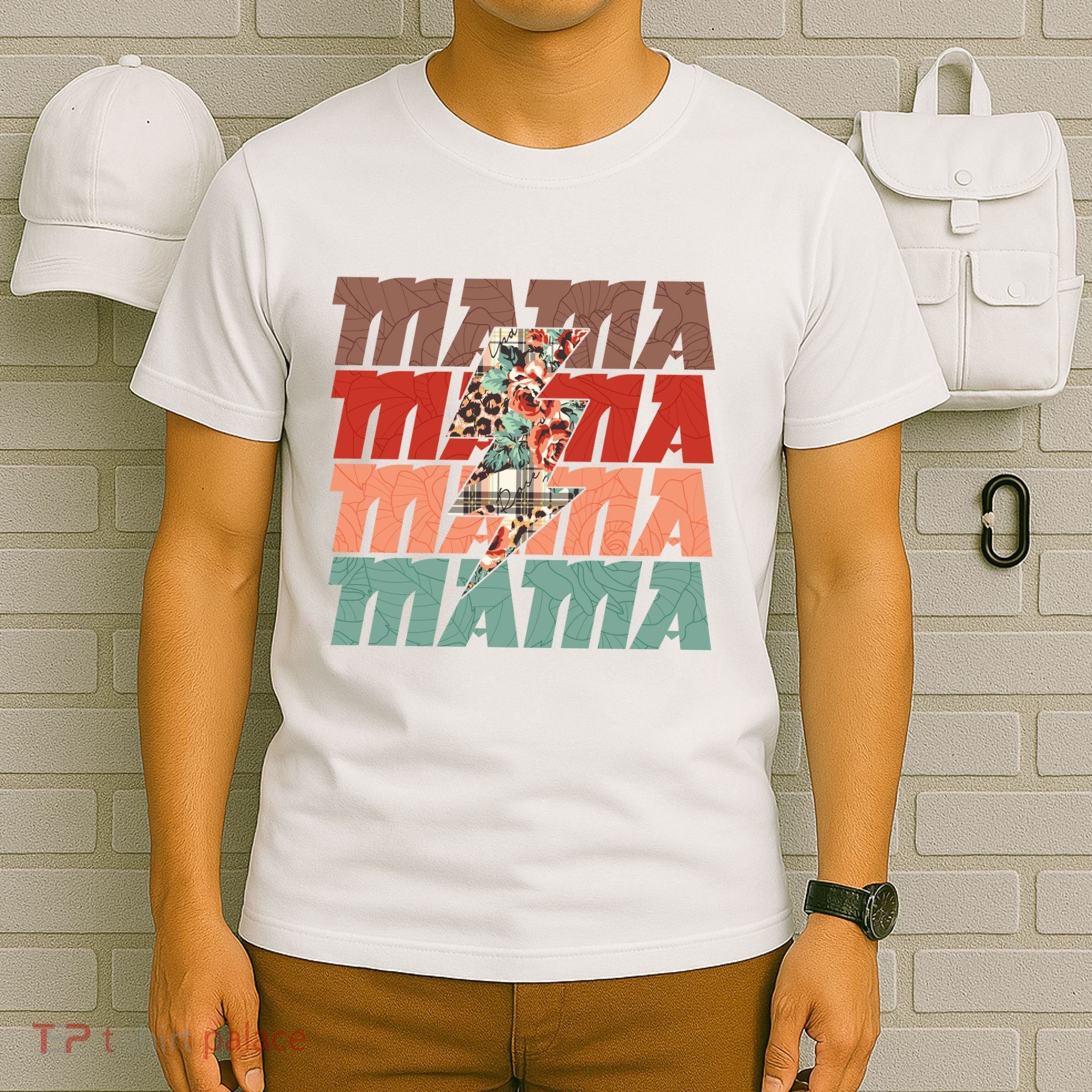 Mothers Day Mama Lightning Rose Pattern T-Shirt