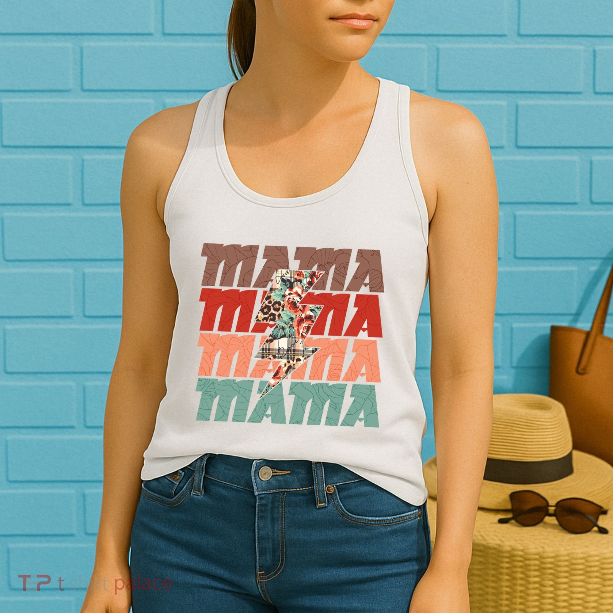 Mothers Day Mama Lightning Rose Pattern Women's Tank Top