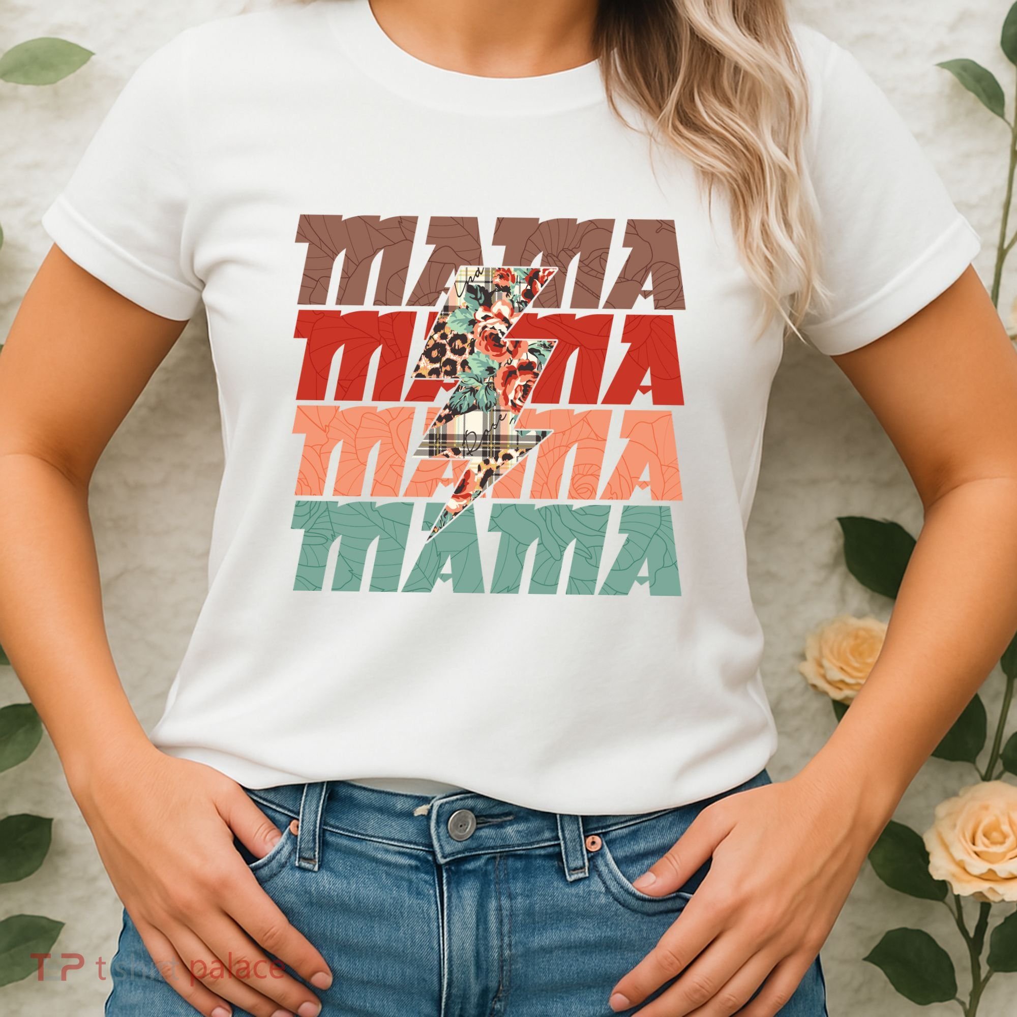 Mothers Day Mama Lightning Rose Pattern Women's T-Shirt