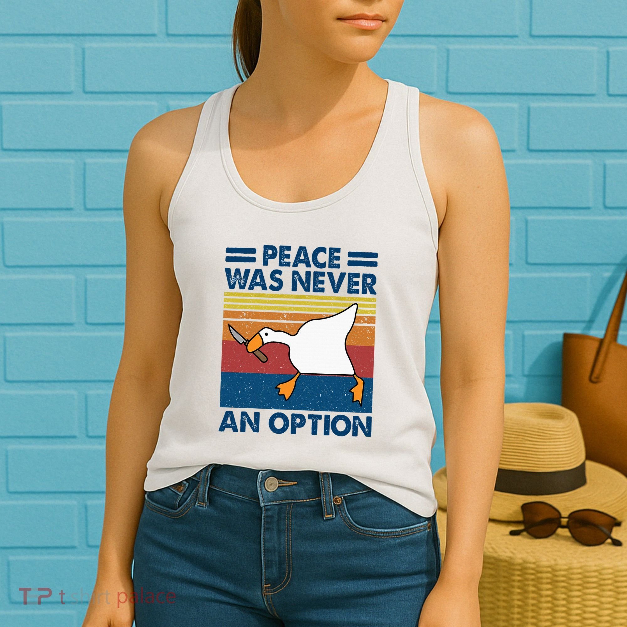 Murder Duck Peace Was Never An Option Duck With Knife Meme Women's Tank Top