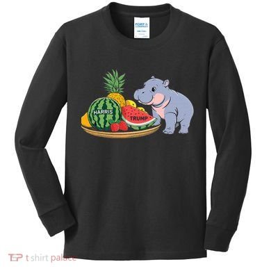 Moo Deng Predicts Donald Trump Will Win Us Election Kids Long Sleeve Shirt