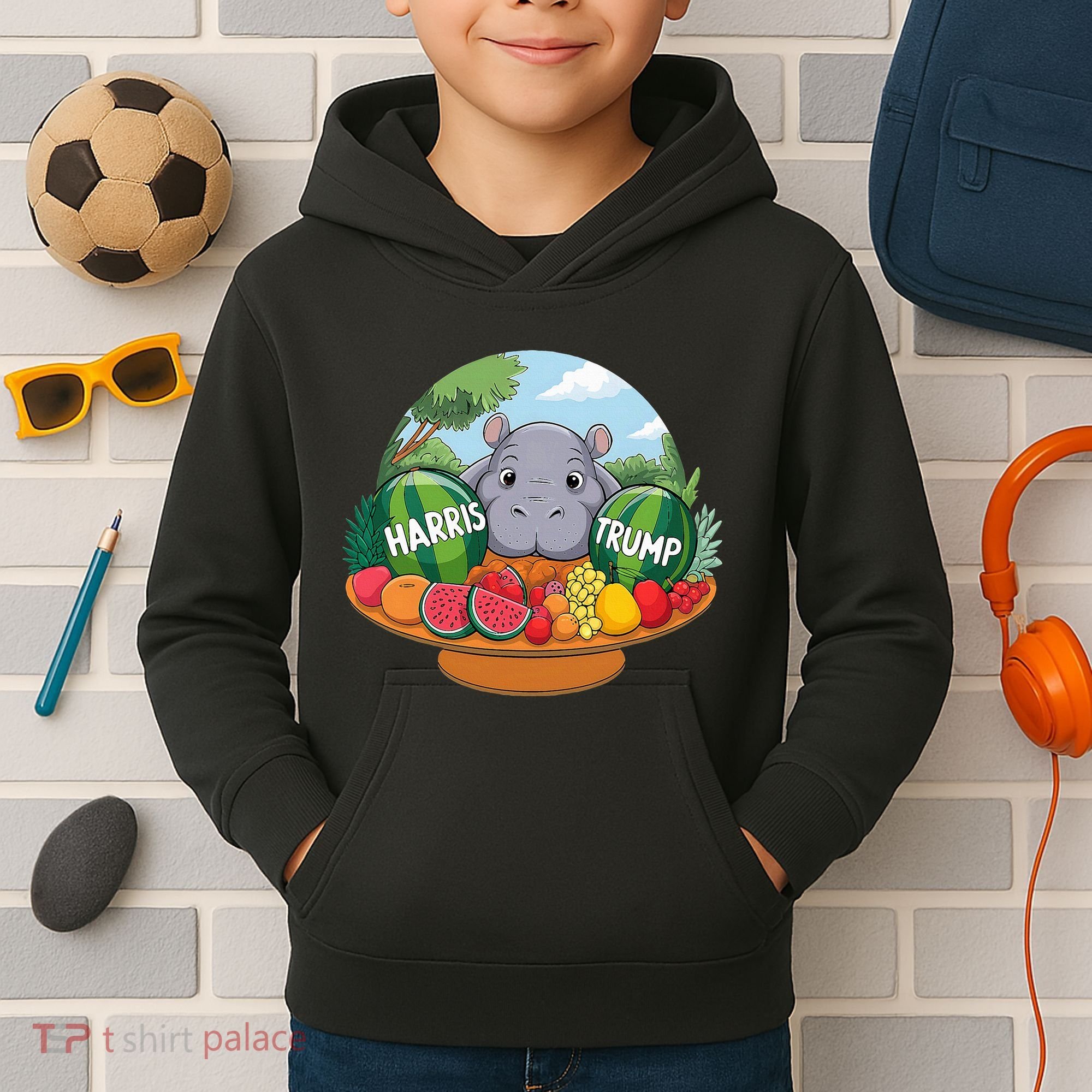 Moo Deng Predicts Donald Trump Will Win Us Election Kids Hoodie