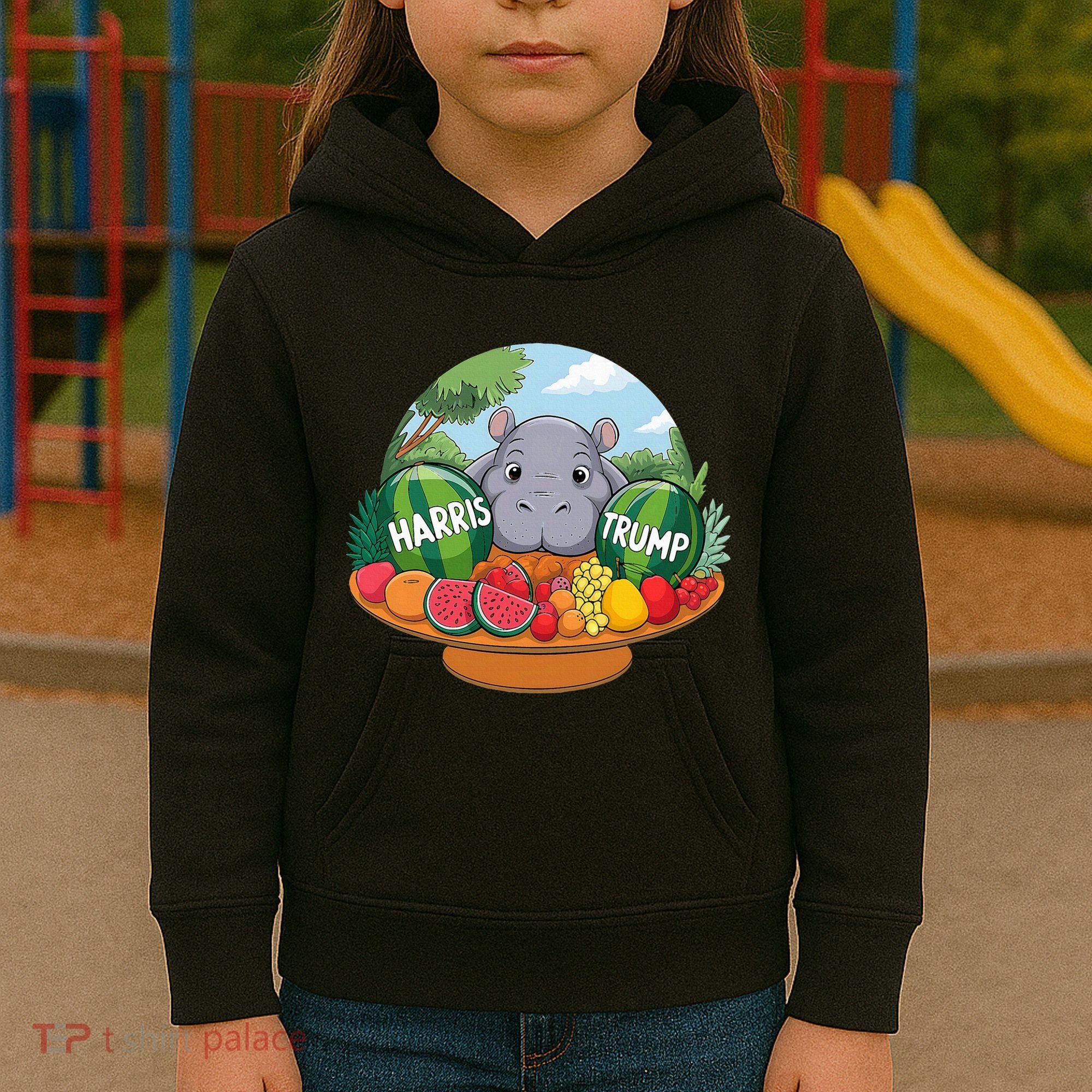 Moo Deng Predicts Donald Trump Will Win Us Election Kids Hoodie