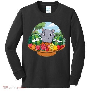 Moo Deng Predicts Donald Trump Will Win Us Election Kids Long Sleeve Shirt