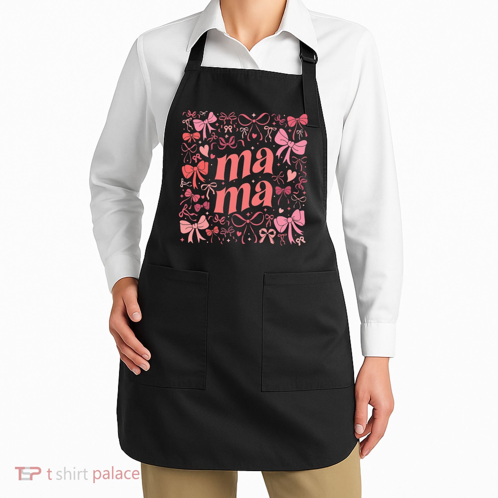 Mothers Day Preppy Mama Blue Coquette Bow Apron