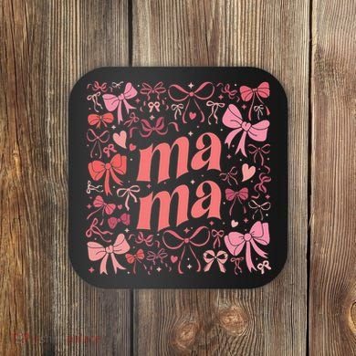 Mothers Day Preppy Mama Blue Coquette Bow Coaster