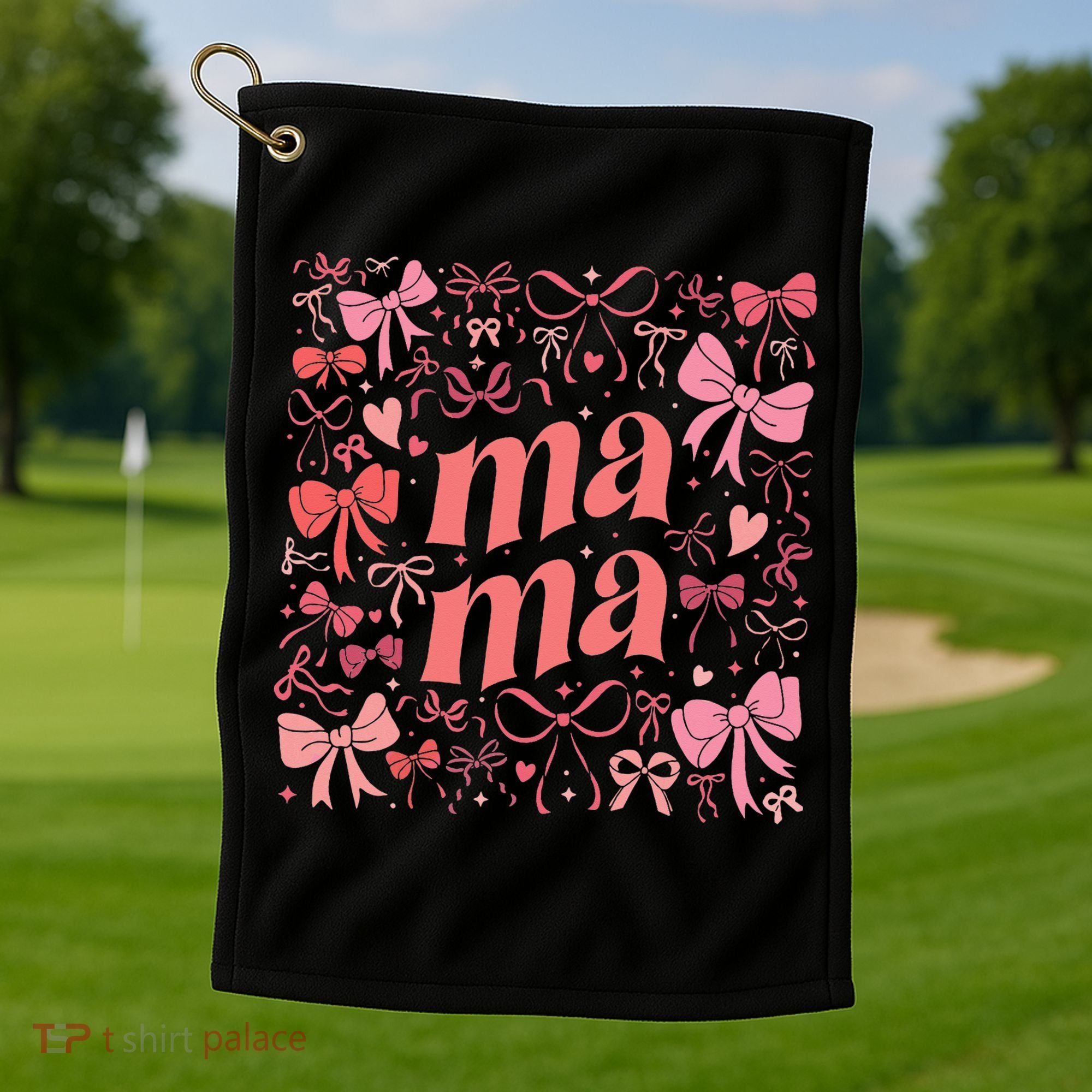 Mothers Day Preppy Mama Blue Coquette Bow Golf Towel