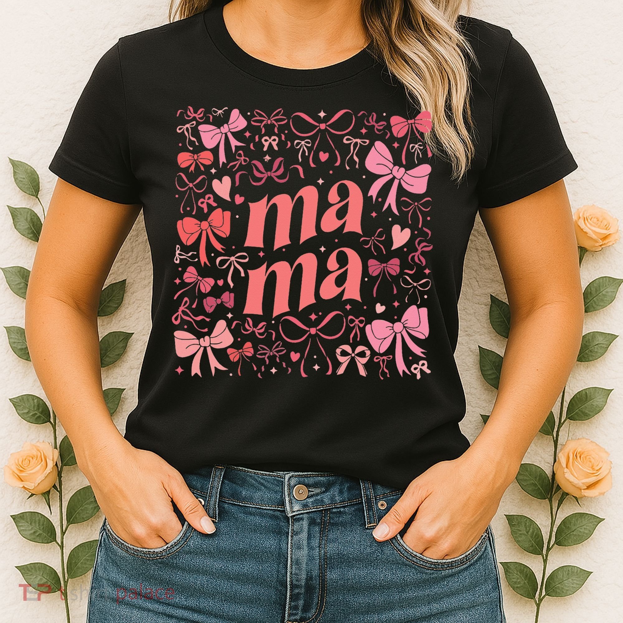Mothers Day Preppy Mama Blue Coquette Bow Women's T-Shirt