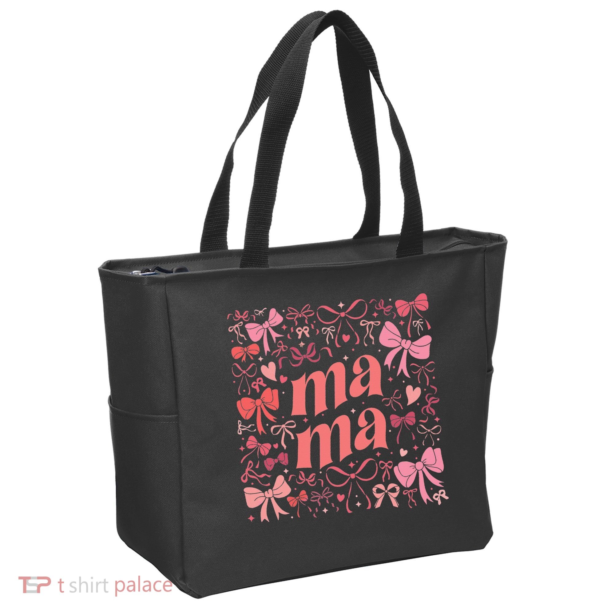 Mothers Day Preppy Mama Blue Coquette Bow Tote Bag