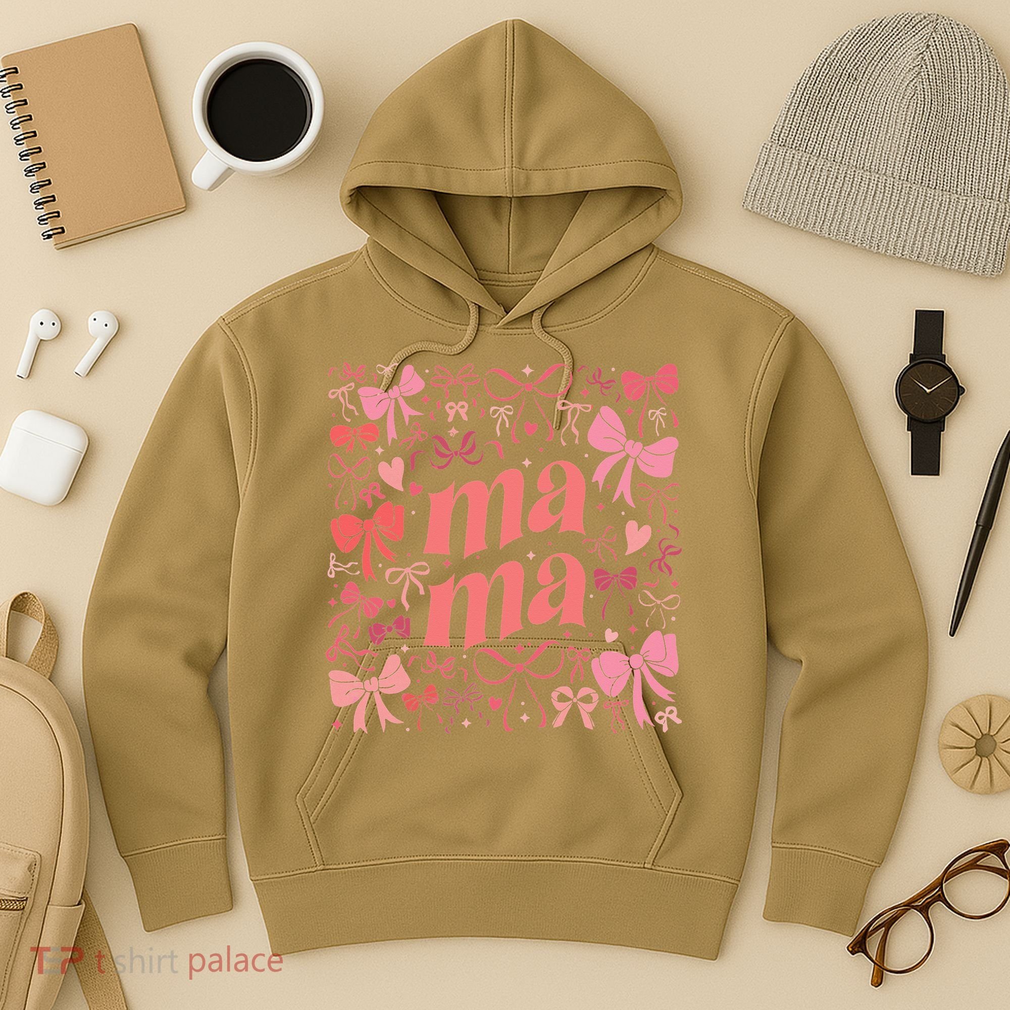 Mothers Day Preppy Mama Blue Coquette Bow Hoodie