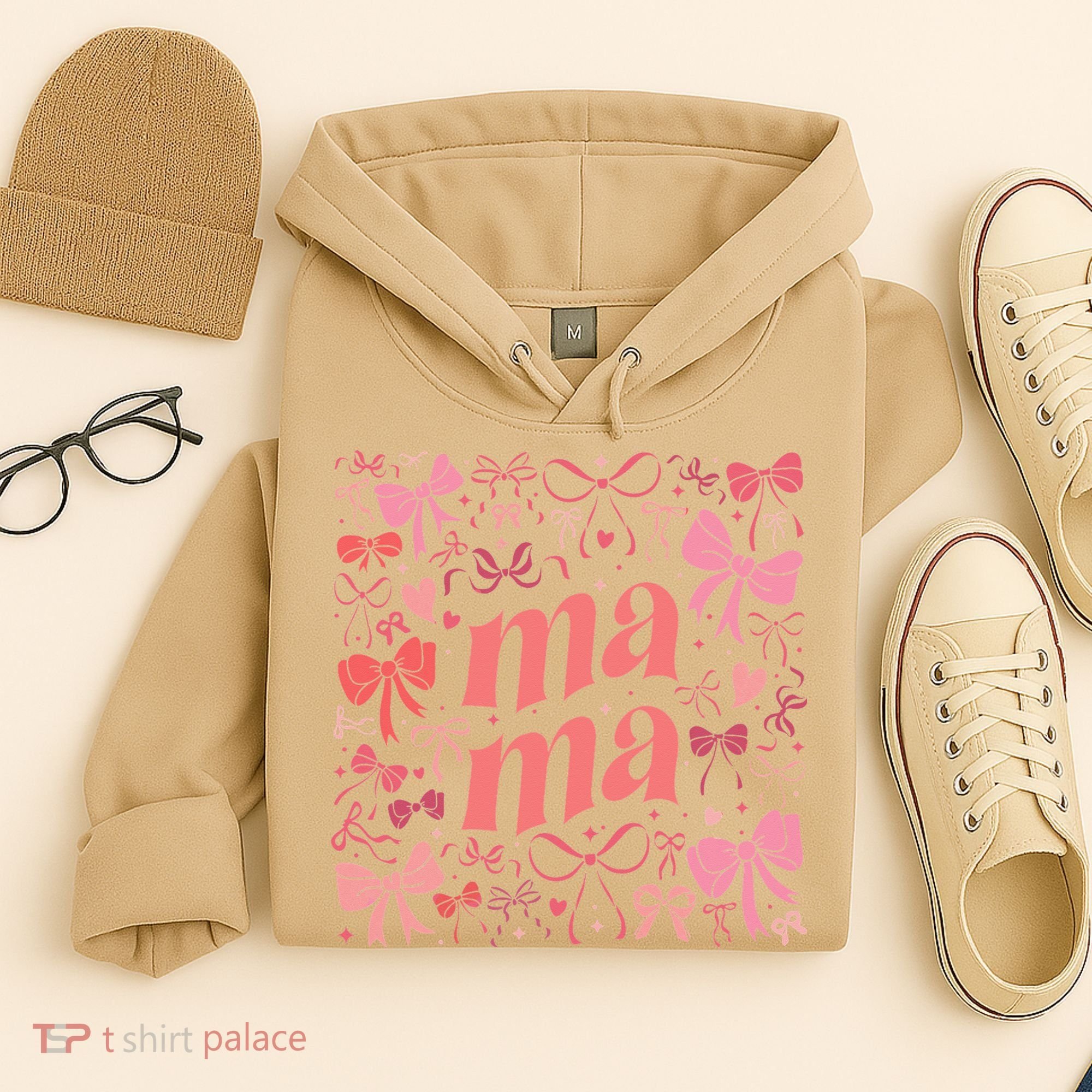 Mothers Day Preppy Mama Blue Coquette Bow Hoodie