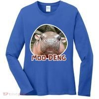 Moo Deng Pygmy Hippopotamus Funny Meme Women's Long Sleeve Shirt thumb 0