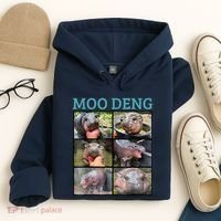 Moo Deng Picture Meme Funny Hippo Hoodie thumb 4