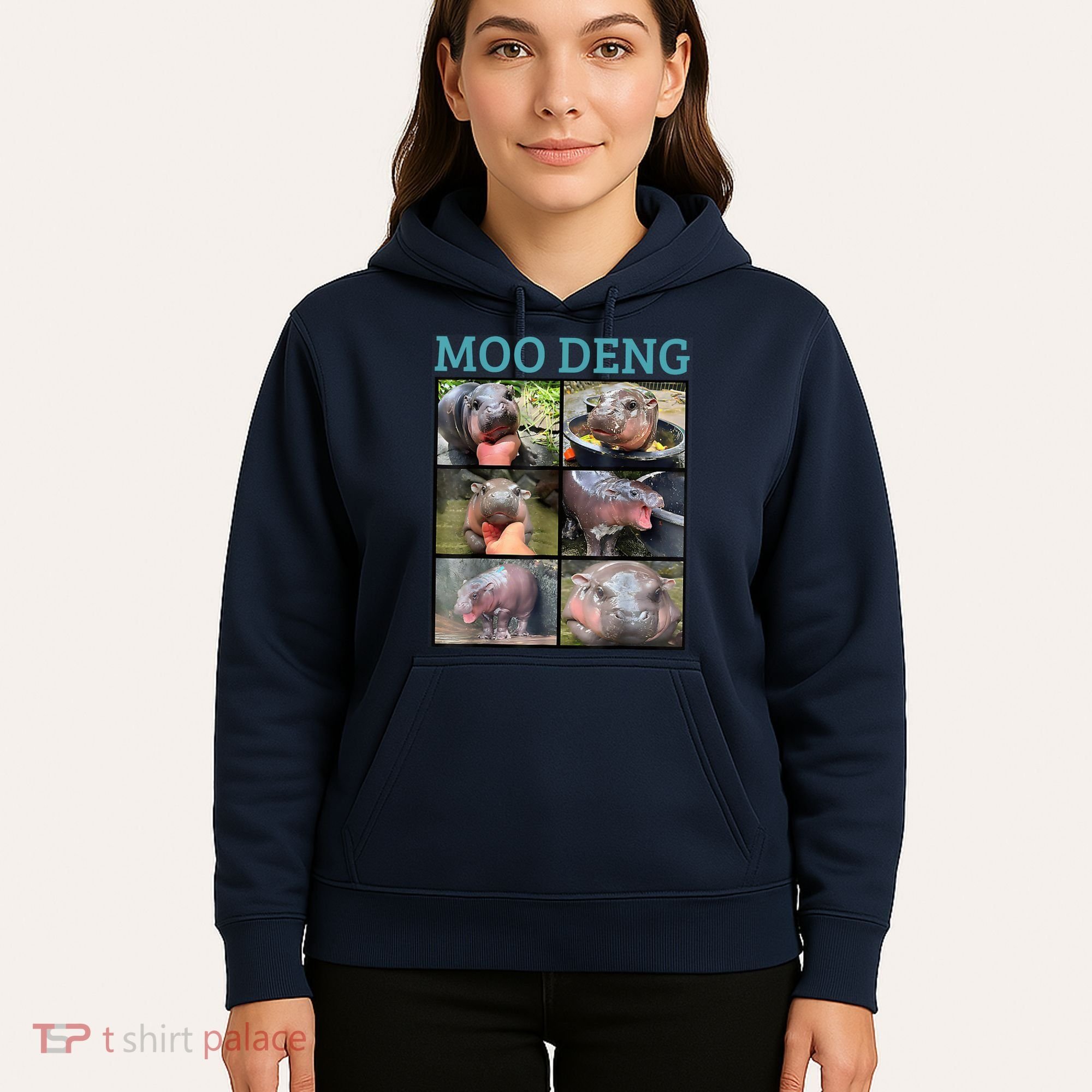 Moo Deng Picture Meme Funny Hippo Hoodie