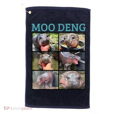 Moo Deng Picture Meme Funny Hippo Golf Towel