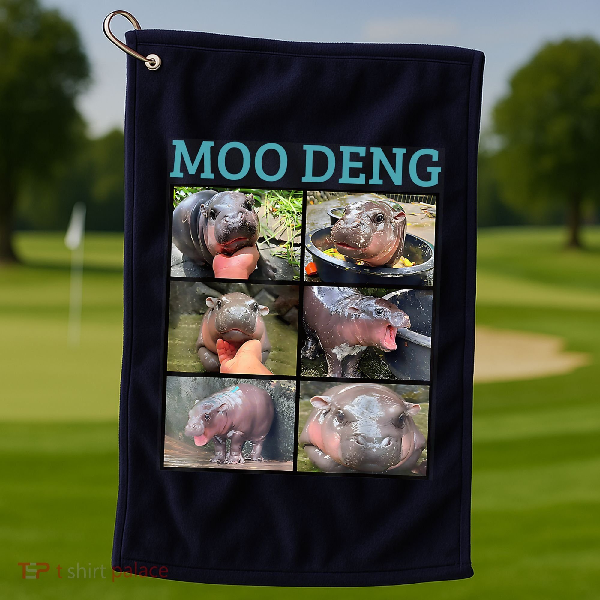 Moo Deng Picture Meme Funny Hippo Golf Towel