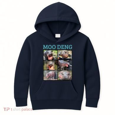 Moo Deng Picture Meme Funny Hippo Kids Hoodie