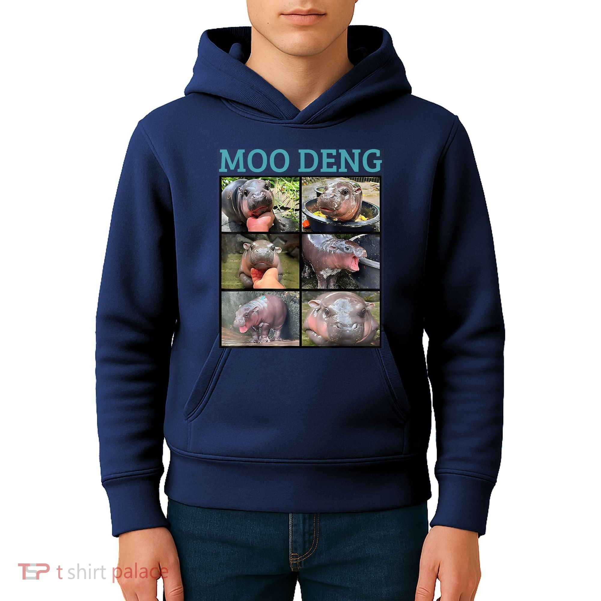 Moo Deng Picture Meme Funny Hippo Kids Hoodie