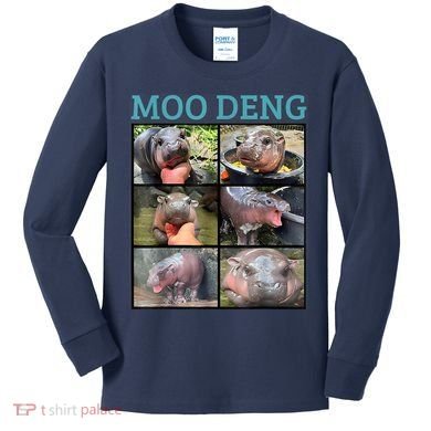 Moo Deng Picture Meme Funny Hippo Kids Long Sleeve Shirt