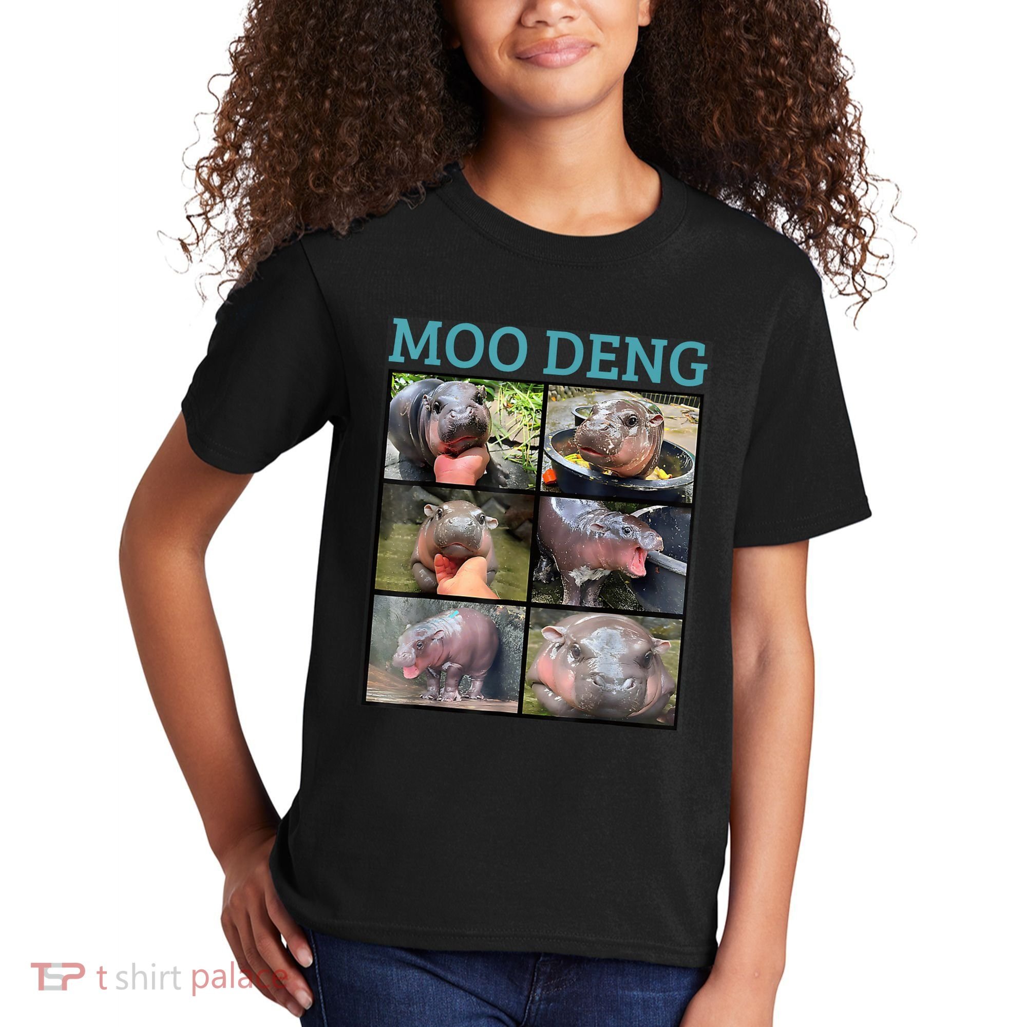 Moo Deng Picture Meme Funny Hippo Kids T-Shirt