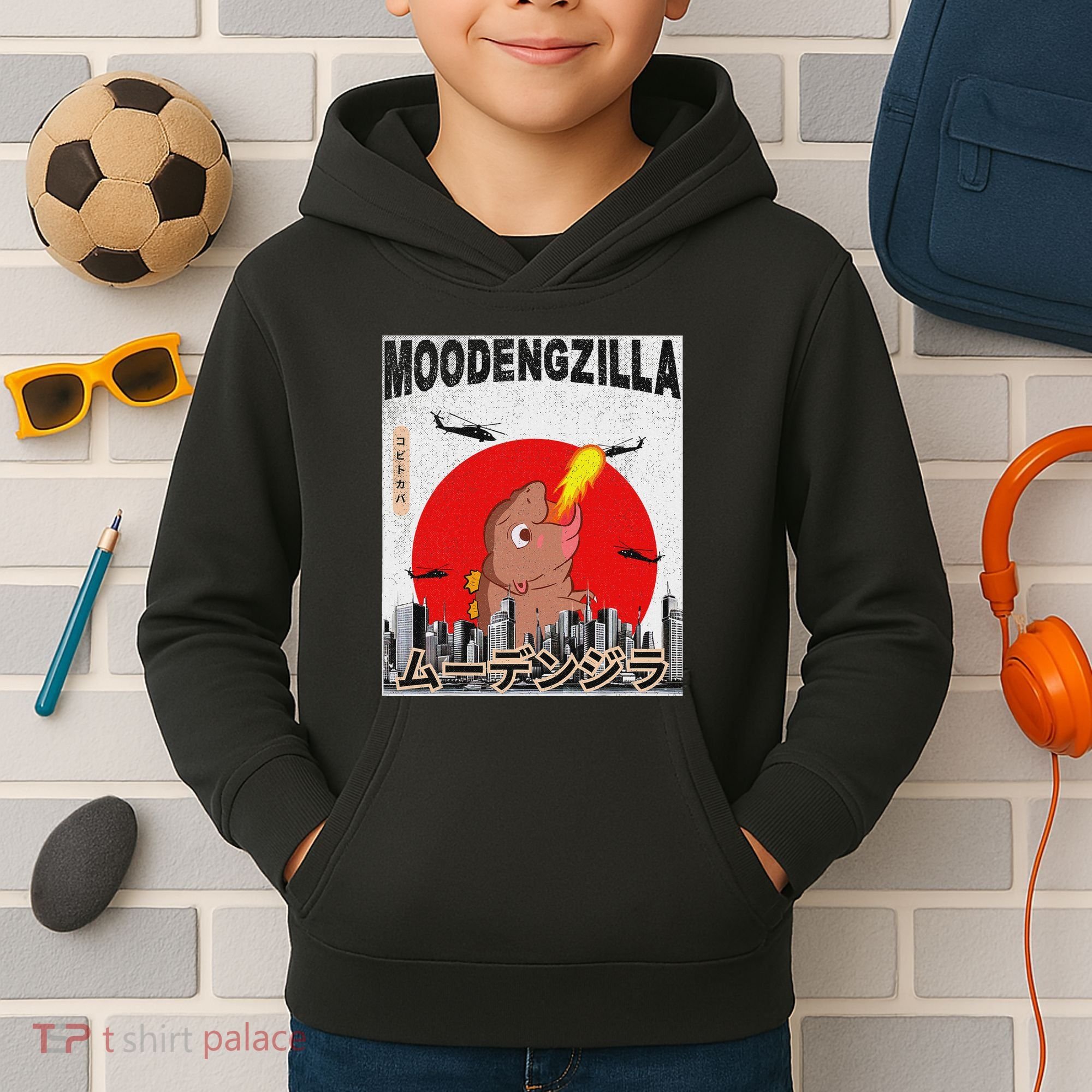 Moo Deng Pygmy Hippopotamus Funny Moodengzilla Kids Hoodie