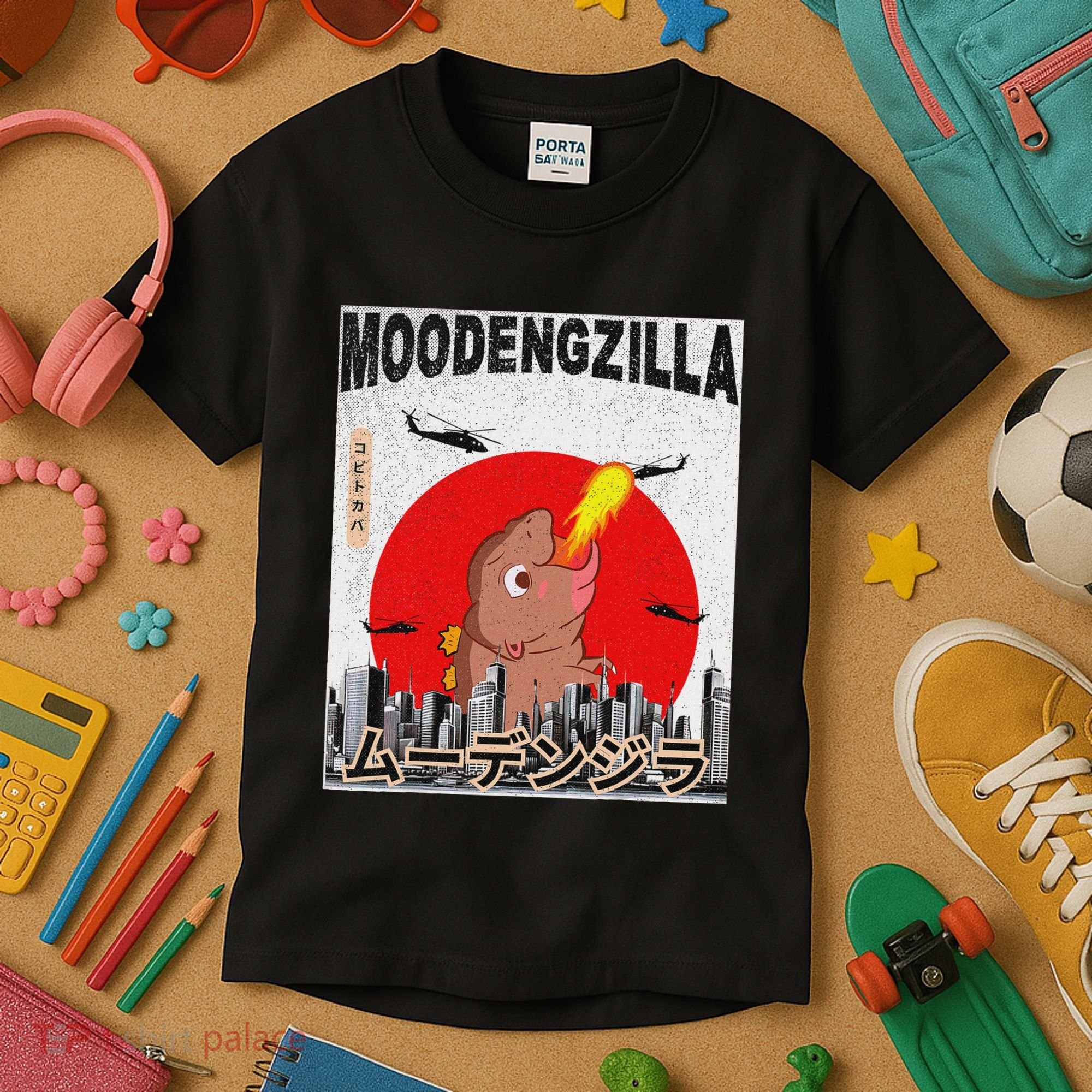 Moo Deng Pygmy Hippopotamus Funny Moodengzilla Kids T-Shirt