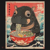 Moo Deng Ramen Japanese Vintage Moo Deng Japanese Noodles T-Shirt thumb 7