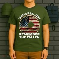 Memorial Day Remember The Fallen Us Vintage Veteran Military T-Shirt thumb 6