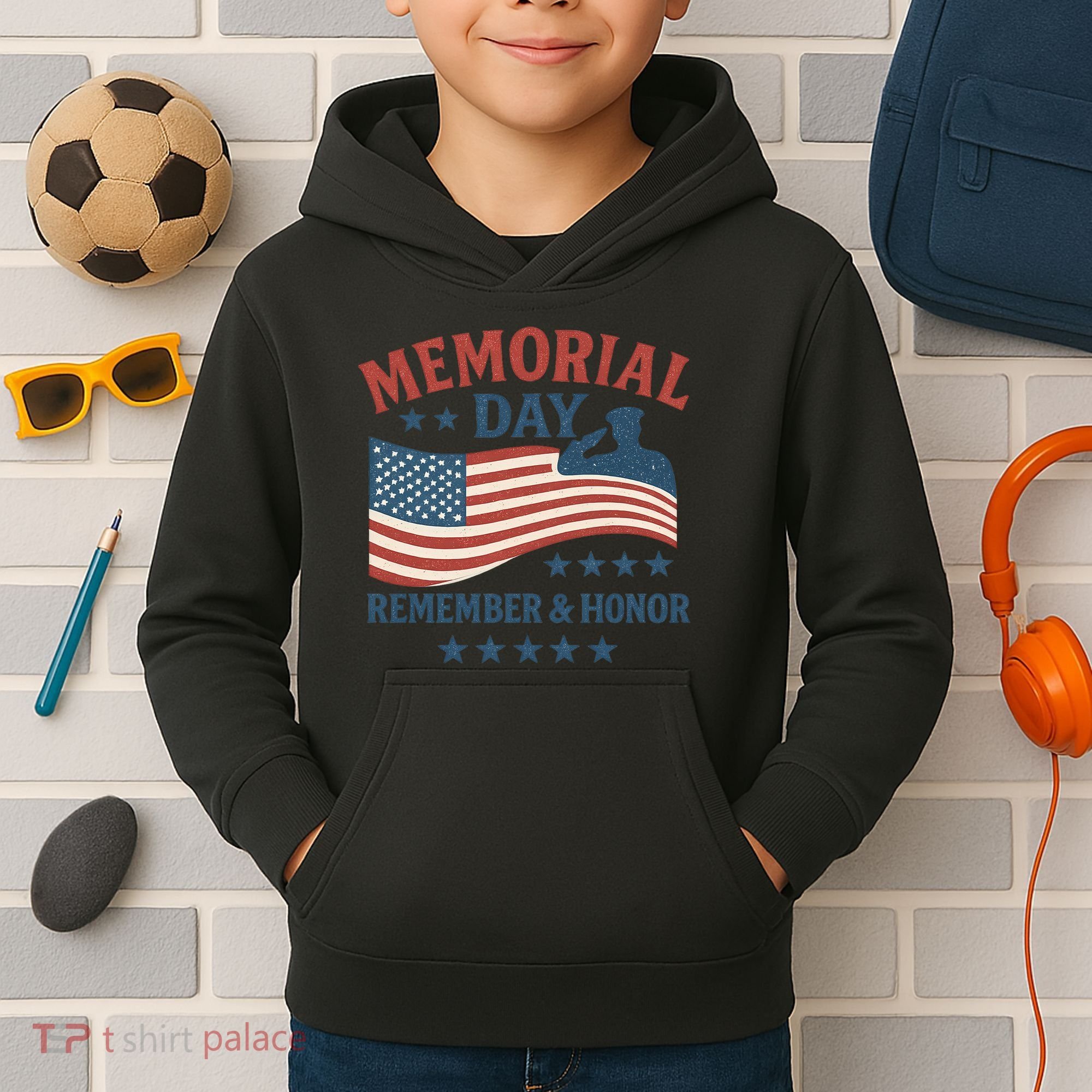Memorial Day Remember & Honor Kids Hoodie