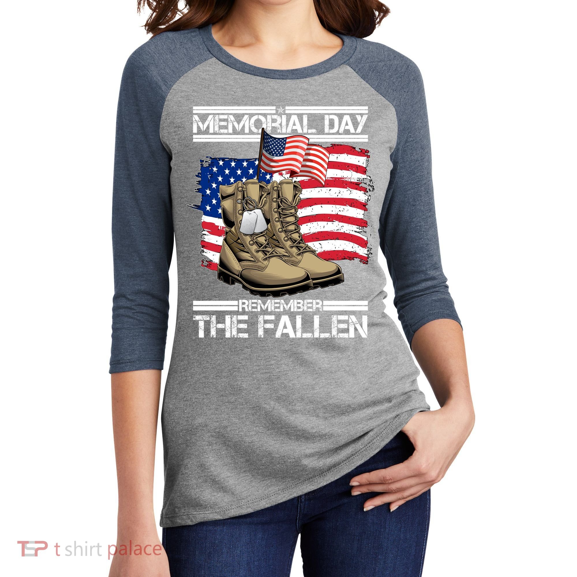 Memorial Day Remember The Fallen Women's Tri-Blend 3/4-Sleeve Raglan Shirt
