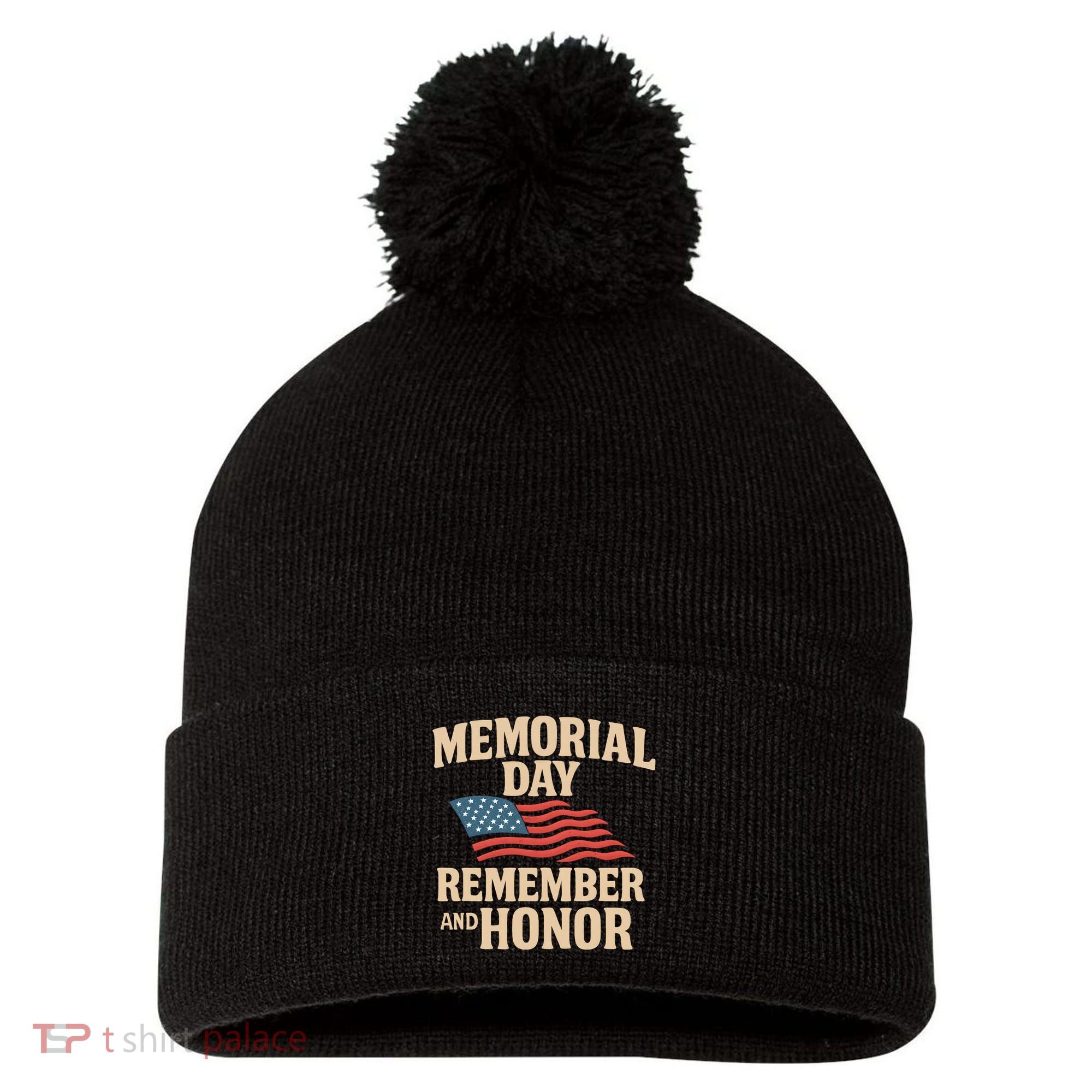Memorial Day - Remember and Honor Pom Pom 12in Knit Beanie