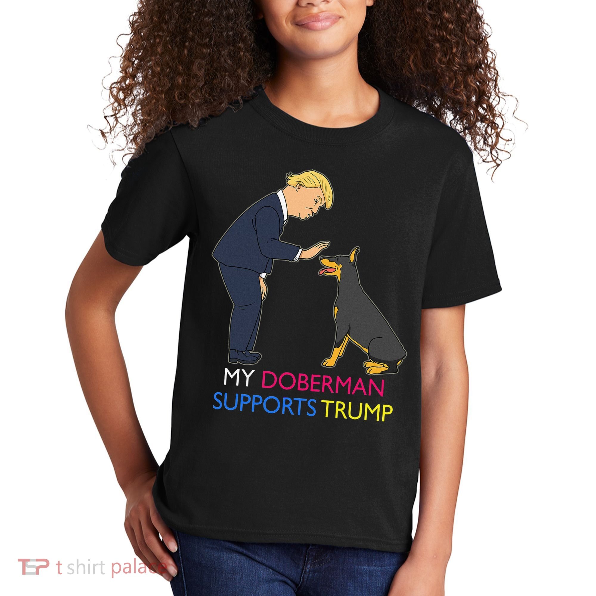 My Doberman Supports Trump Gift Doberman Pinscher Kids T-Shirt