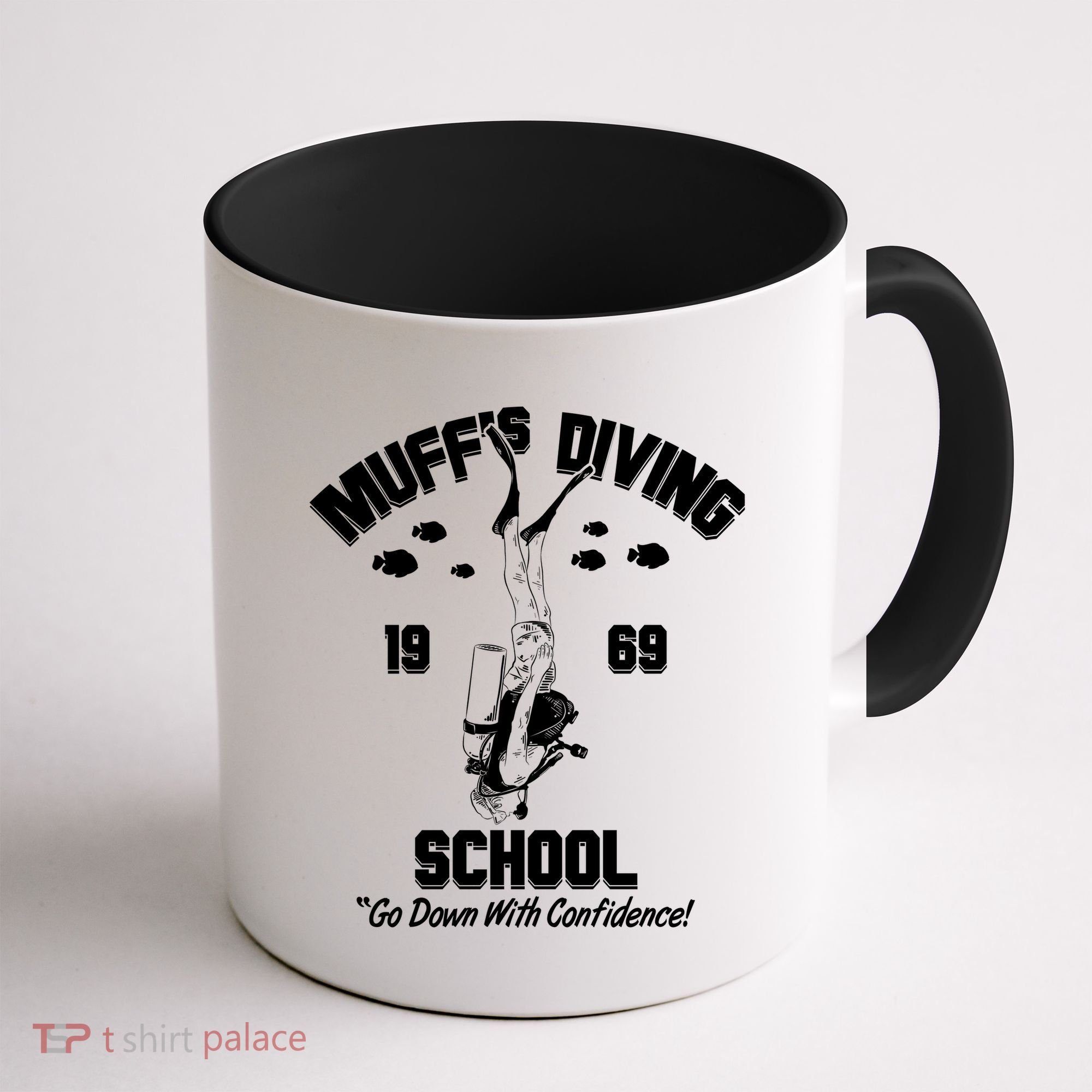 Muffs Diving School 1969 Go Down With Confidence Coffee Mug
