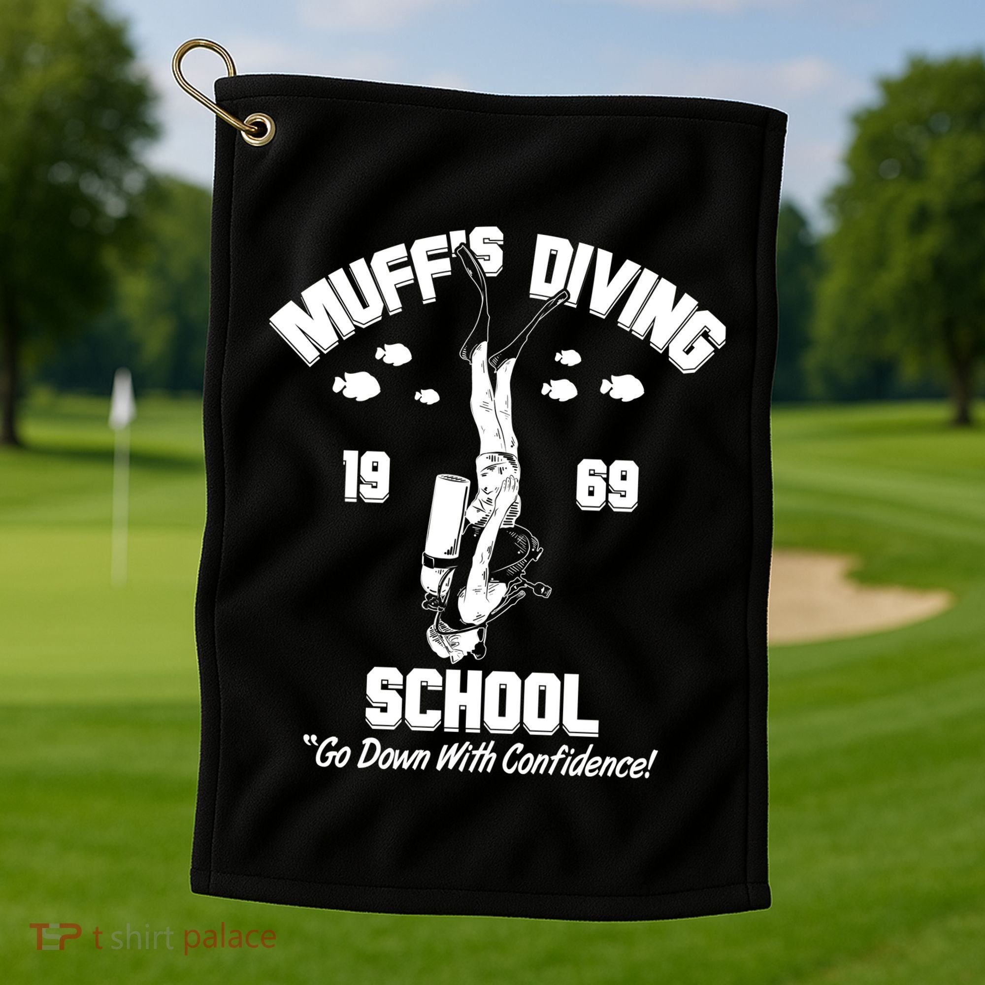 Muffs Diving School 1969 Go Down With Confidence Golf Towel