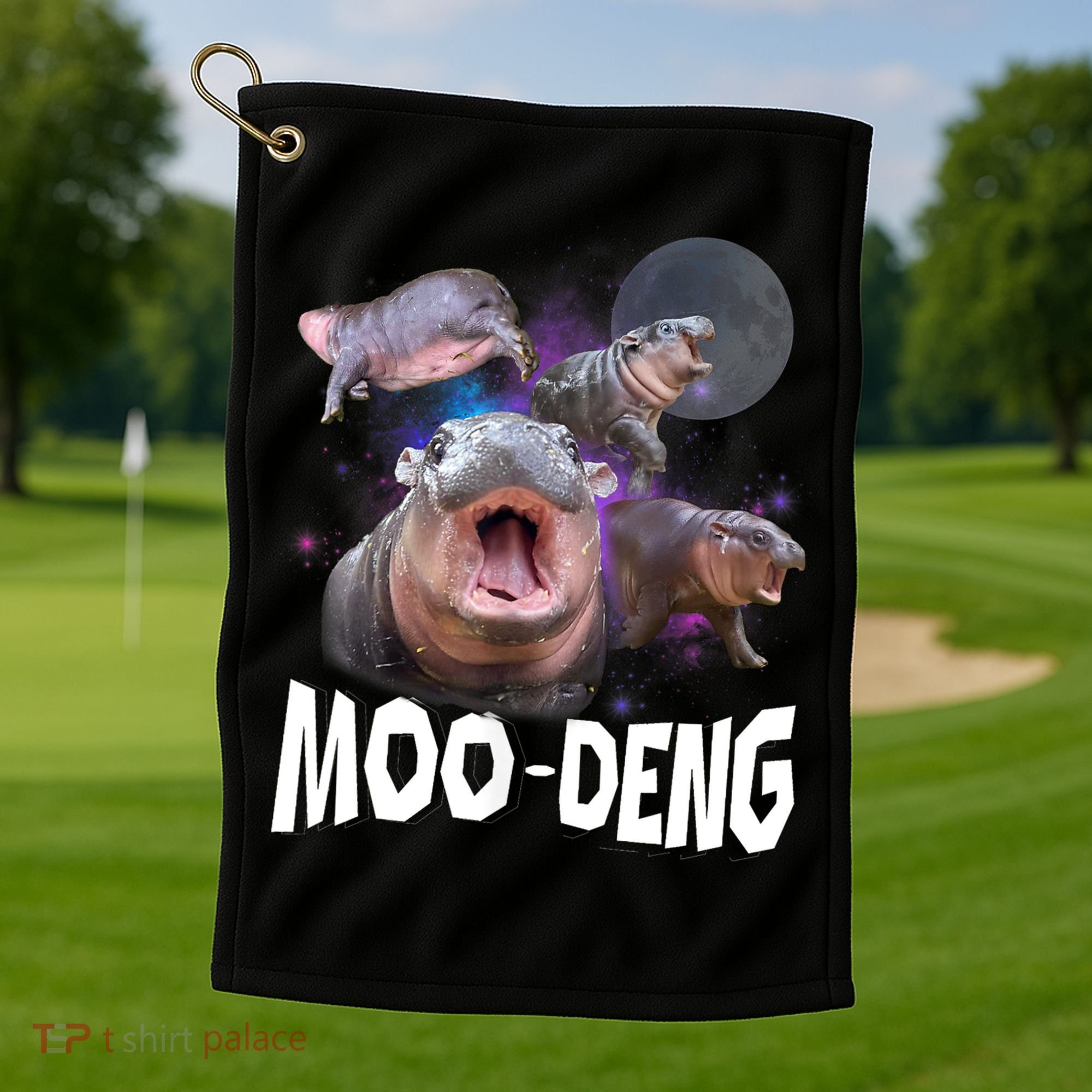 Moo Deng Space Hippo Golf Towel