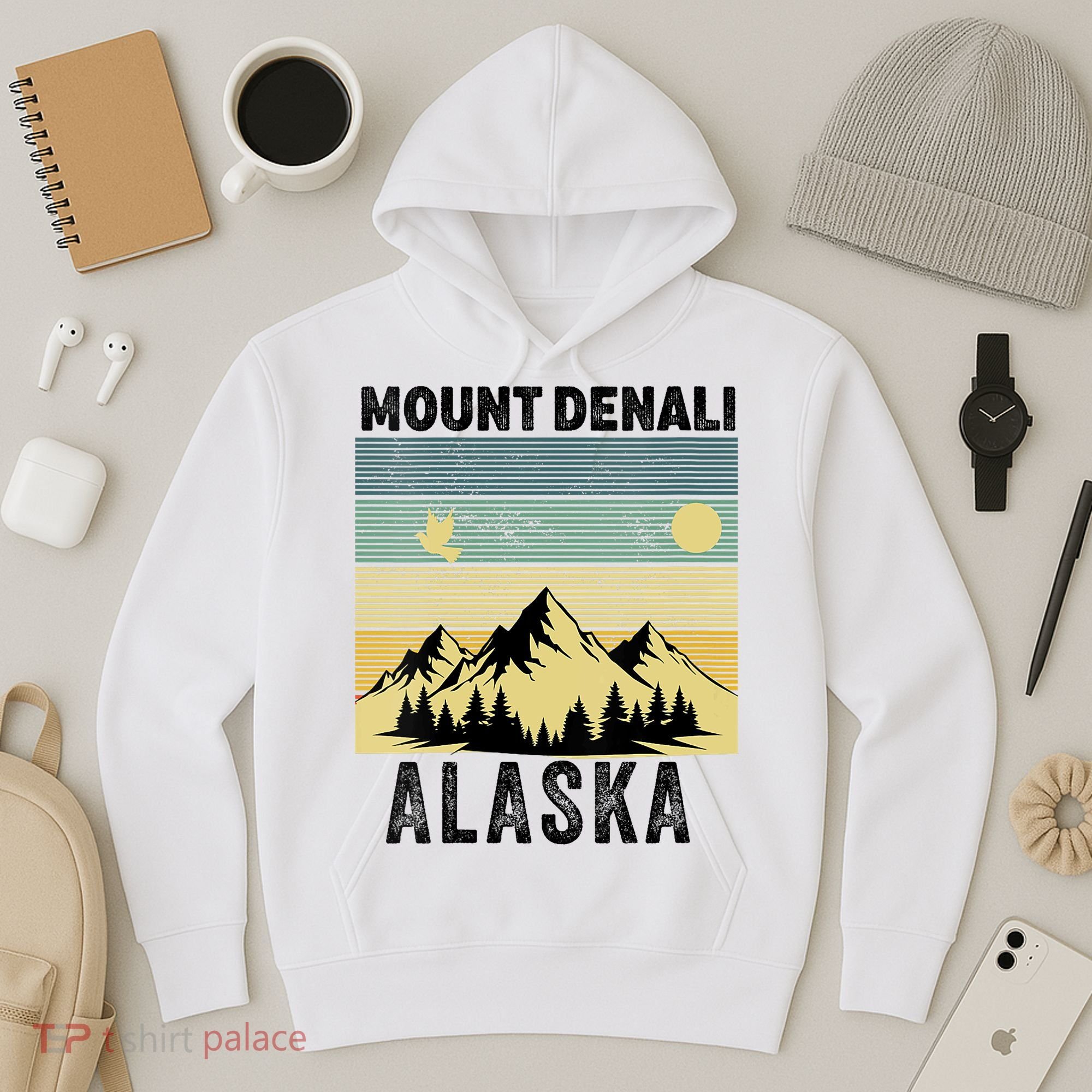  Mount Denali Souvenir Alaska Women  Mt. Denali V-Neck  Hoodie