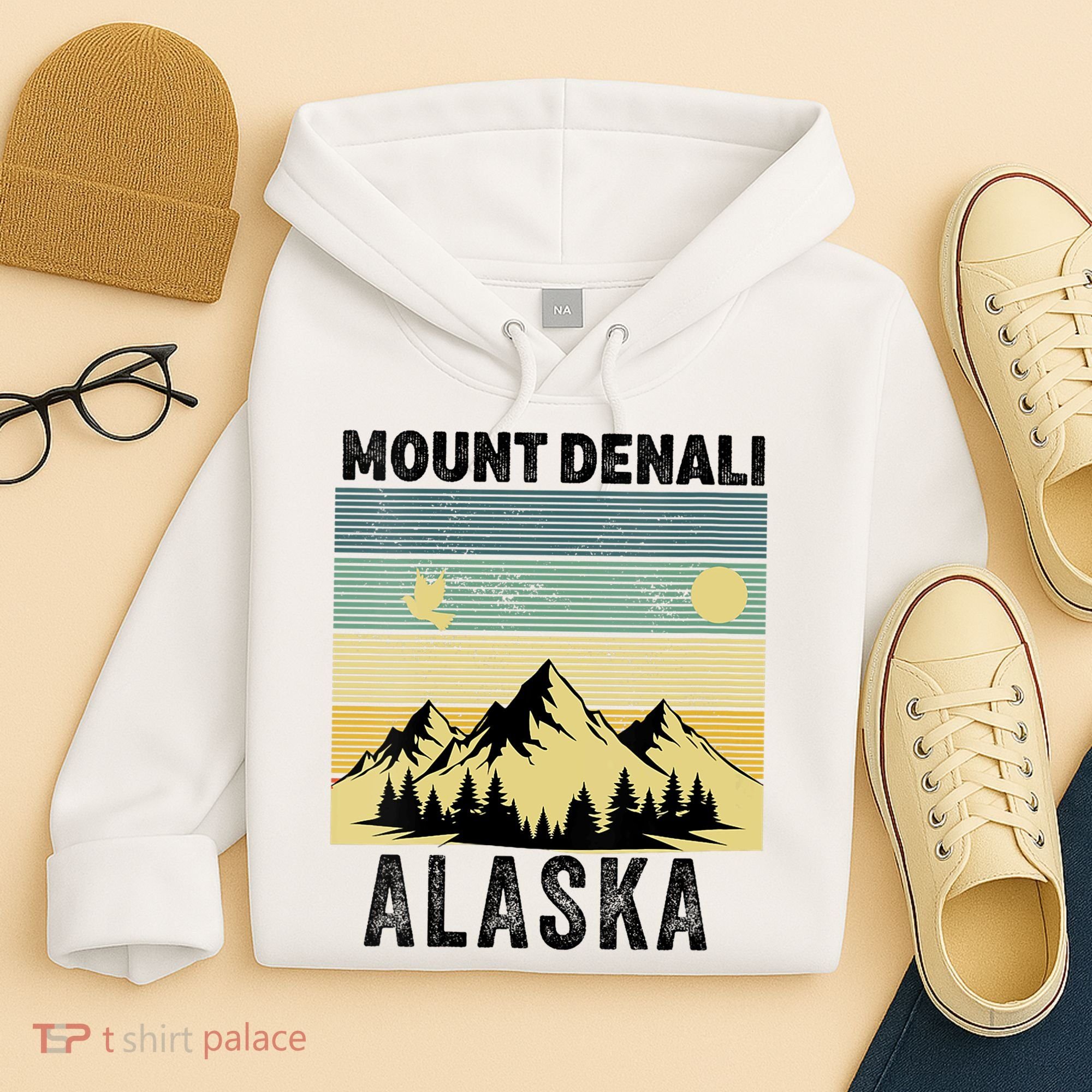  Mount Denali Souvenir Alaska Women  Mt. Denali V-Neck  Hoodie