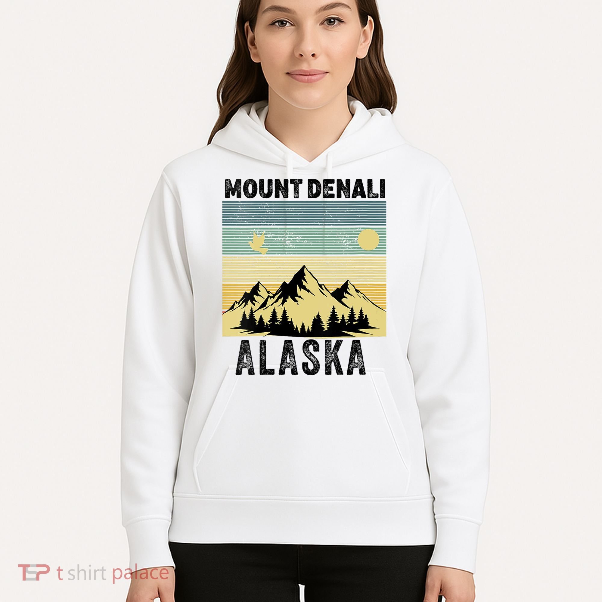  Mount Denali Souvenir Alaska Women  Mt. Denali V-Neck  Hoodie