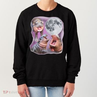Moo Deng Three Moo Deng Moon Funny Hippo Women's Sweatshirt