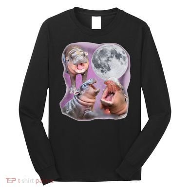 Moo Deng Three Moo Deng Moon Funny Hippo Long Sleeve Shirt