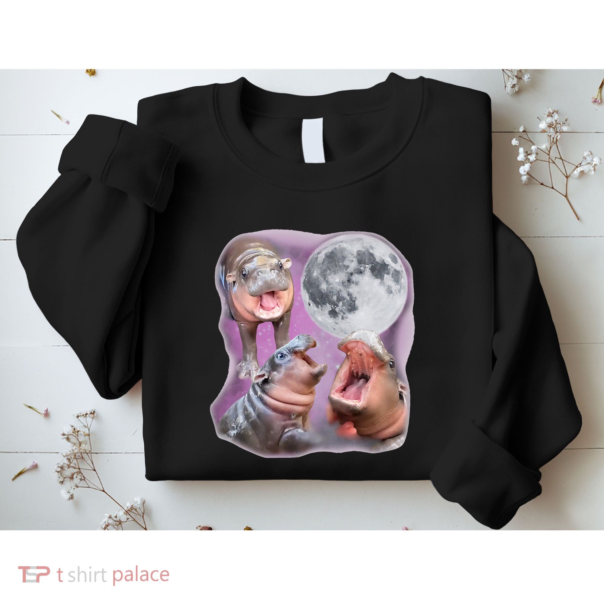 Moo Deng Three Moo Deng Moon Funny Hippo Sweatshirt