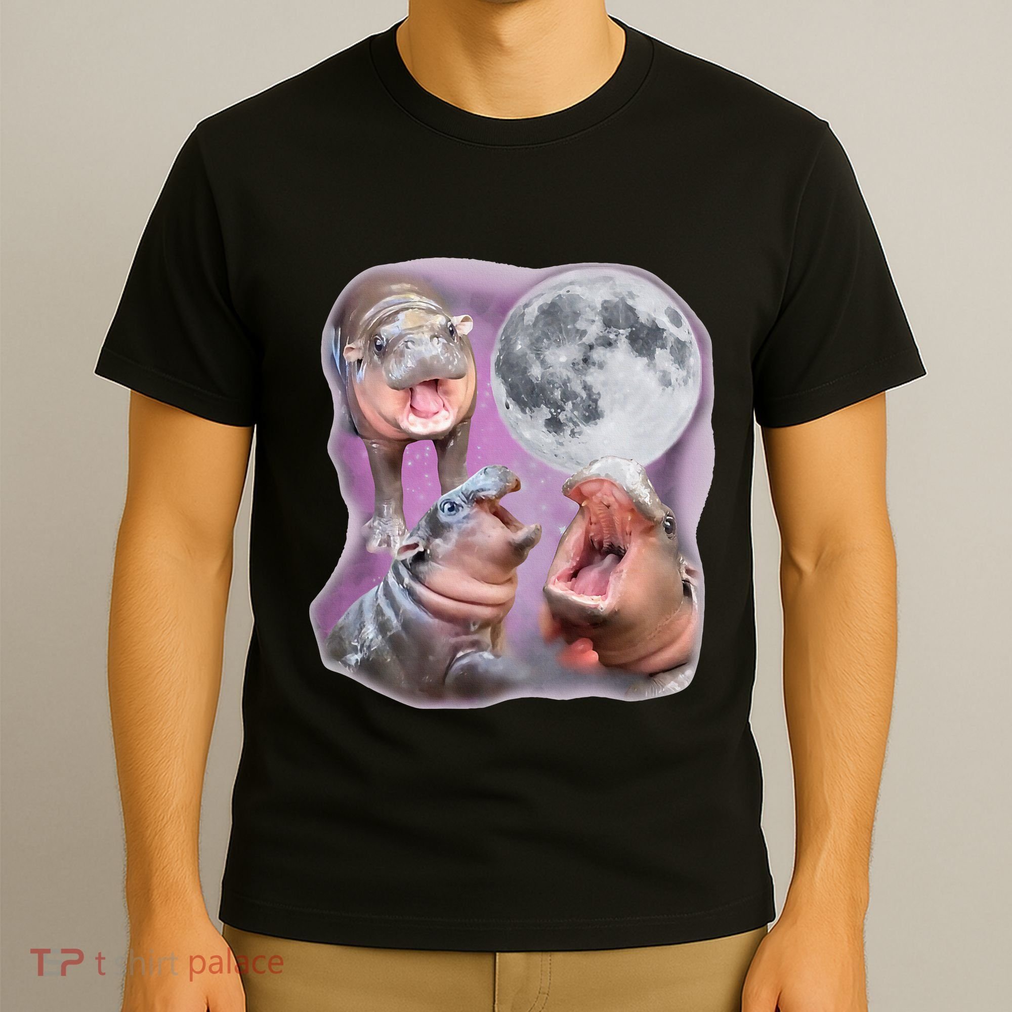 Moo Deng Three Moo Deng Moon Funny Hippo T-Shirt
