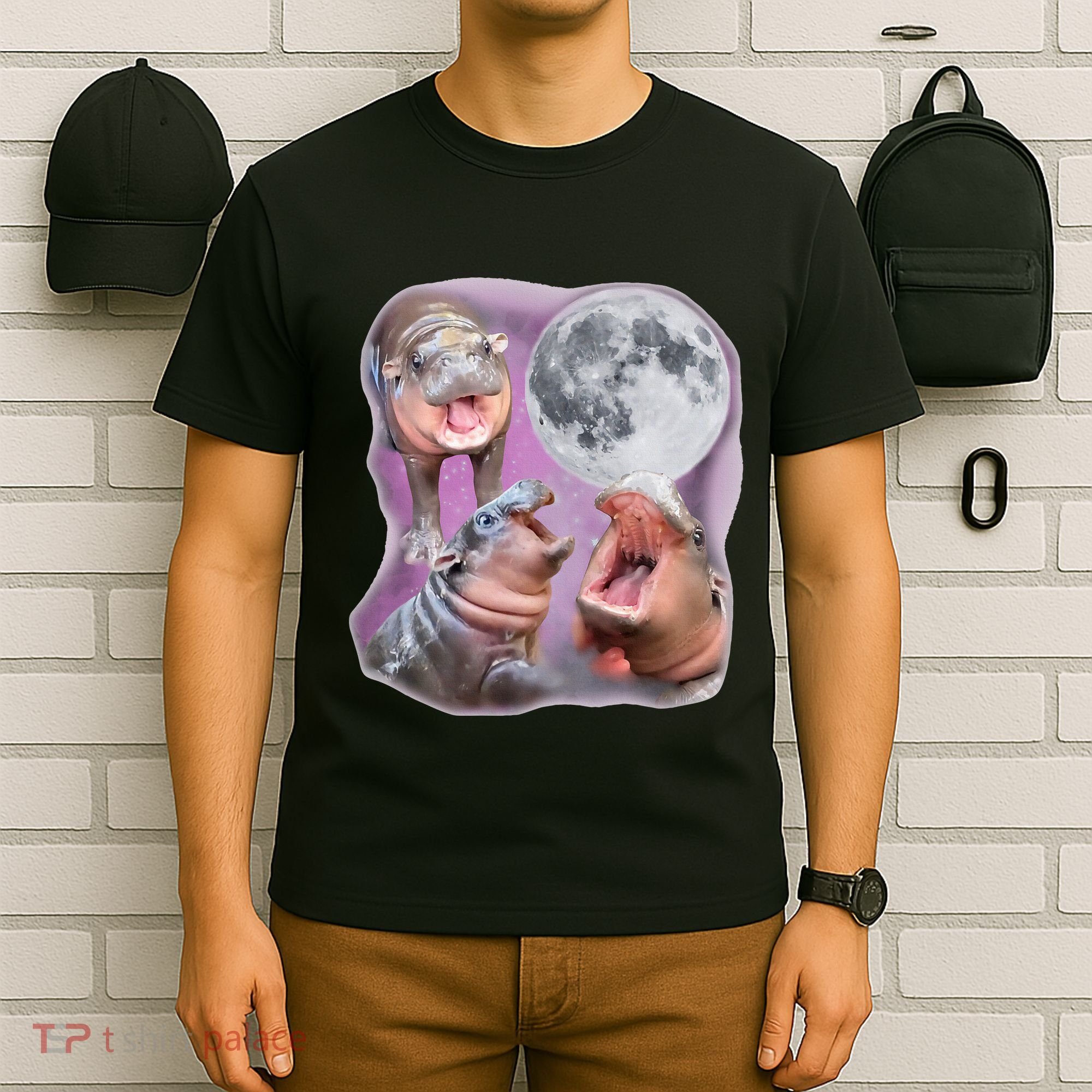 Moo Deng Three Moo Deng Moon Funny Hippo T-Shirt