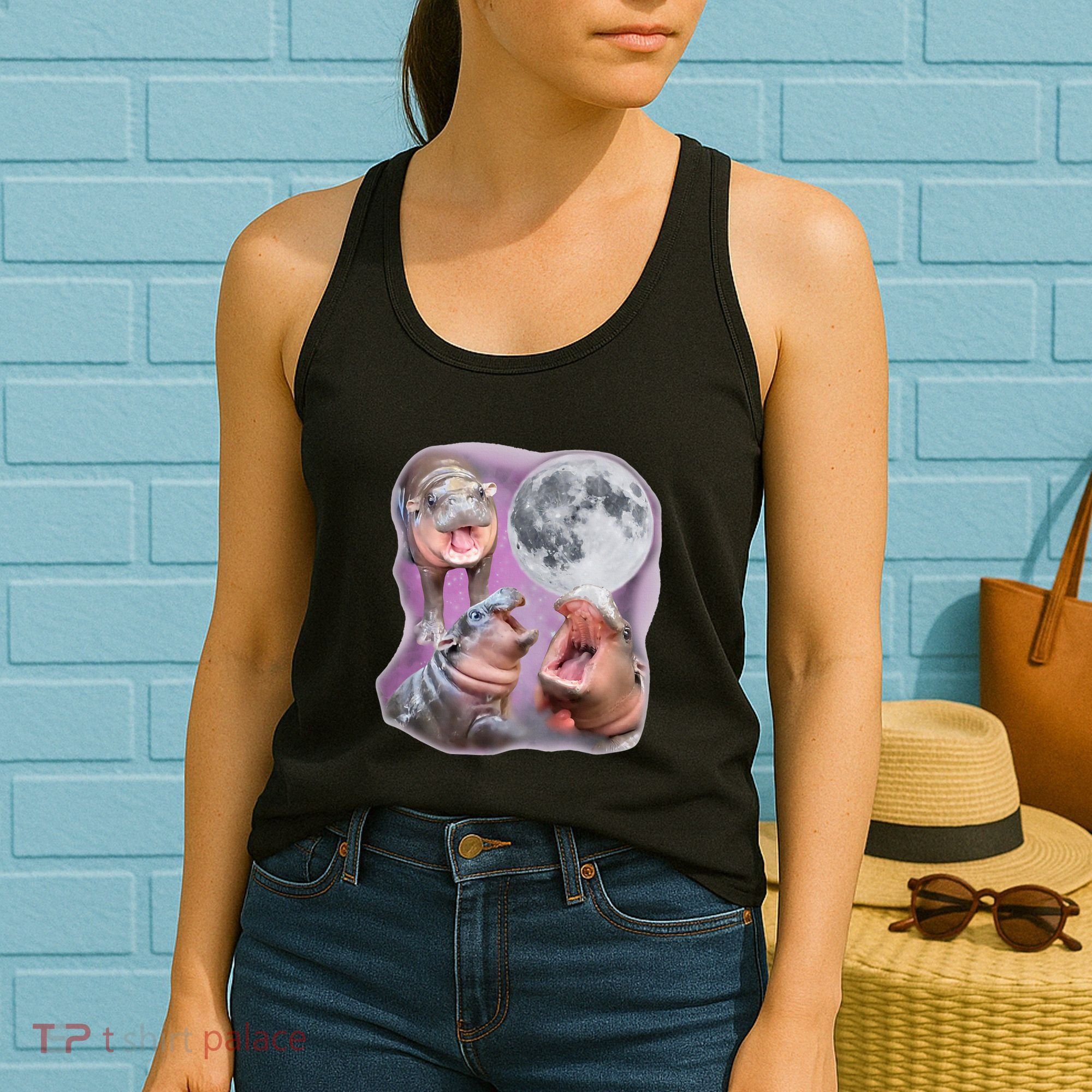 Moo Deng Three Moo Deng Moon Funny Hippo Women's Tank Top
