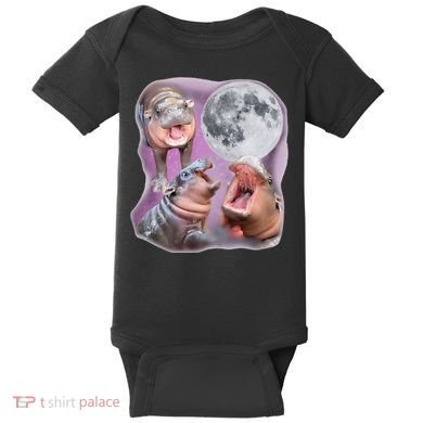 Moo Deng Three Moo Deng Moon Funny Hippo Baby Bodysuit