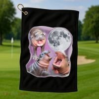 Moo Deng Three Moo Deng Moon Funny Hippo Golf Towel thumb 1