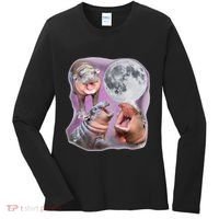 Moo Deng Three Moo Deng Moon Funny Hippo Women's Long Sleeve Shirt thumb 0