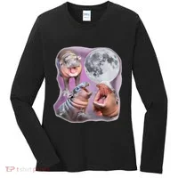Moo Deng Three Moo Deng Moon Funny Hippo Women's Long Sleeve Shirt thumb 0
