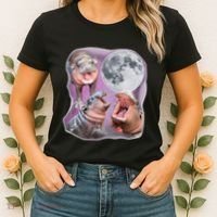 Moo Deng Three Moo Deng Moon Funny Hippo Women's T-Shirt thumb 2